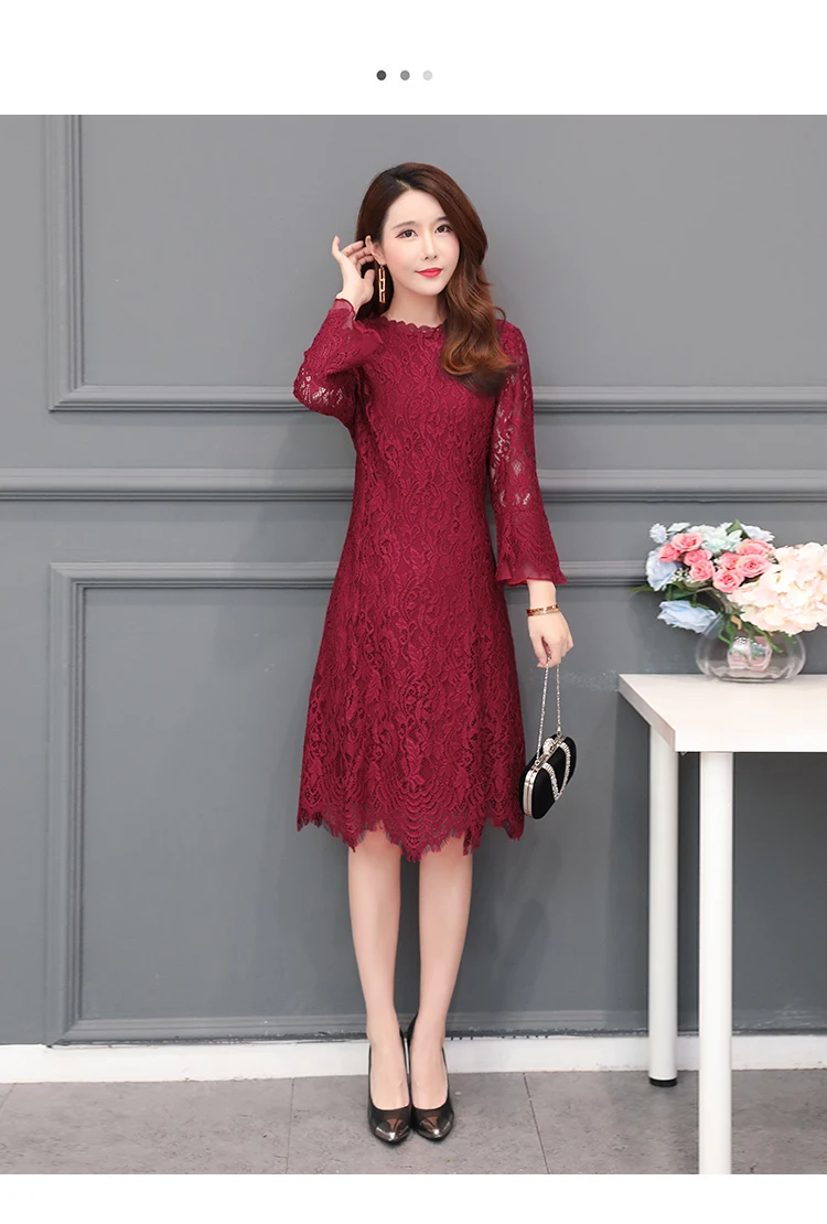 1909 Dress Women Plus Size 4XL Elegant Vintage Long Flare Sleeve Lace Dress Women Spring Autumn Maxi Long Dress Vestidos Mujer 1