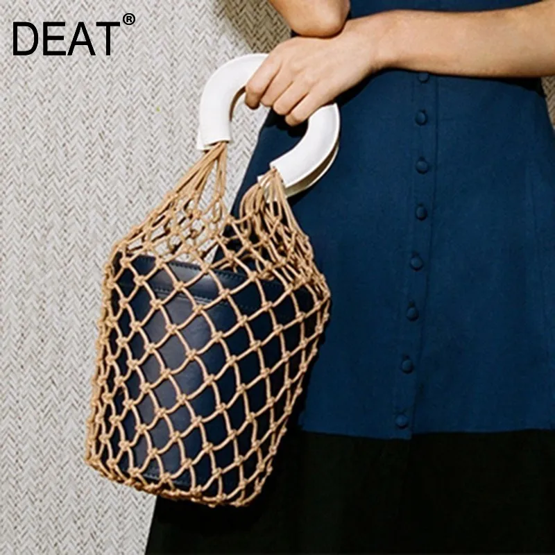 

DEAT 2018 Hot Sale Women Net Bucket Fashion Hollow Out Leather Tote Summer Travel Beach Female Hand LA500