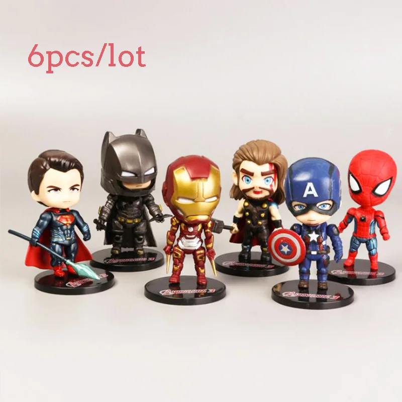 

6pcs/lot Action figure toy 10 cm cute Wonder Woman flash Hulk Captain America SpidermanThe Avengers 4: Endgame