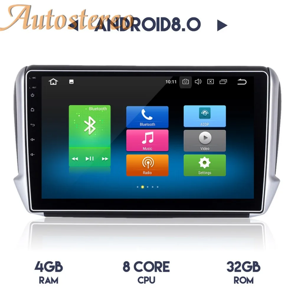 

Octa core Android 8 10 inch Car DVD Player GPS Navigation For Peugeot 2008 For peugeot 208 2015+ headunit multimedia 1 din radio