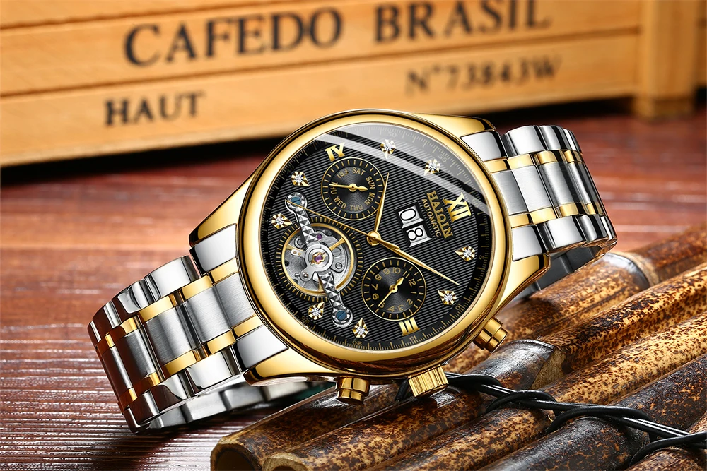 HAIQIN мужские часы новые роскошные золотые деловые машины/Досуг/автоматический/водонепроницаемый/нержавеющая сталь/часы для мужчин