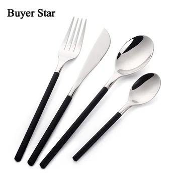 

Cutlery Set Black Flatware 18/8 Stainless Steel 24 piece Cutlery Set Silverware Knife Salad Spoon Fork Teaspoon Dinnerware