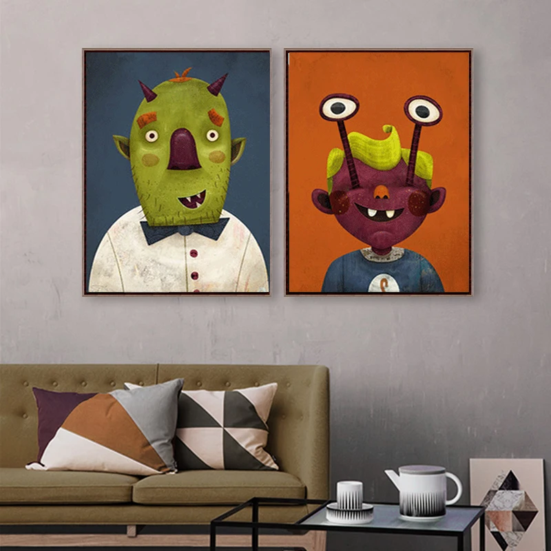 Funny Abstract Alien in Amazing Color Topic Art Canvas Painting Wall