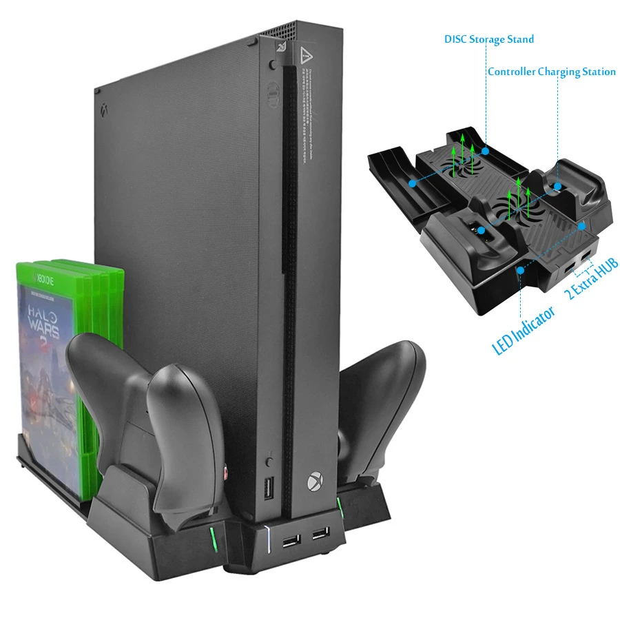 For Xbox One X Onex 1x Game Console Vertical Cooling Stand Cooler Fan Controller Charger W 2 Hub Port 6pcs Discs Storage Holder Stands Aliexpress