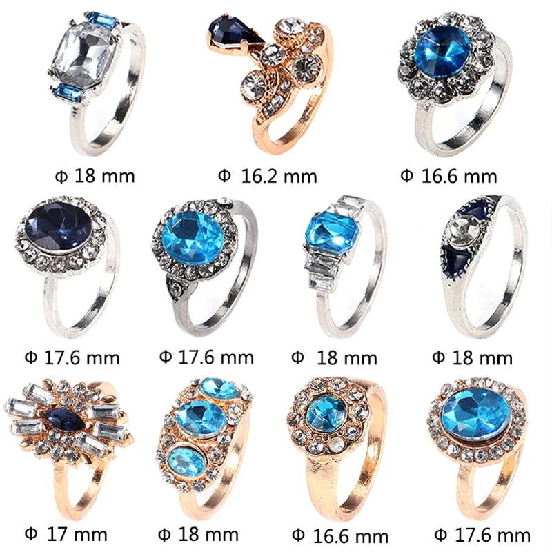 Для женщин кольца изысканный круглый квадратный геометрический Синий Кристалл Серебряное, Золотое кольцо комплект обручальные ювелирные изделия аксессуары
