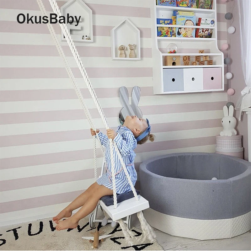 

INS Baby Swing Chair Hanging Swings Set Children Toy Solid Wood Soft Seat with Cushion Safety Baby Indoor Grils Room Decoration