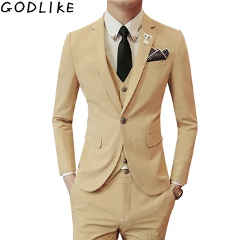 

Blazers Pants Vest Sets Mens / 2018 Men's Fashion Groom Wedding Dress Suits / Male Casual Slim Fit Business 3 Piece Suit Sets