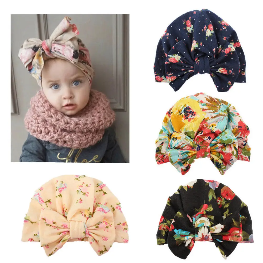 Chapeaux floraux pour bébés filles 0-2 ans | Tout nouveau chapeau bonnet en coton Turban d'hiver, joli bonnet D15, 2018