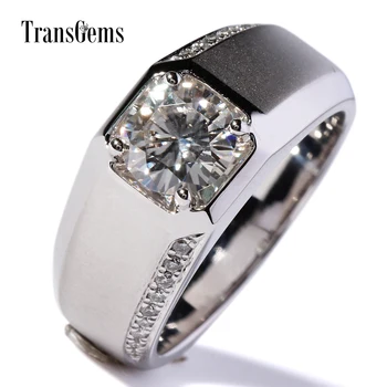 

TransGems 1 Carat F Colorless Brilliant Moissanite Band Genuine Diamond Accents Wedding Engagement Ring 14K White Gold