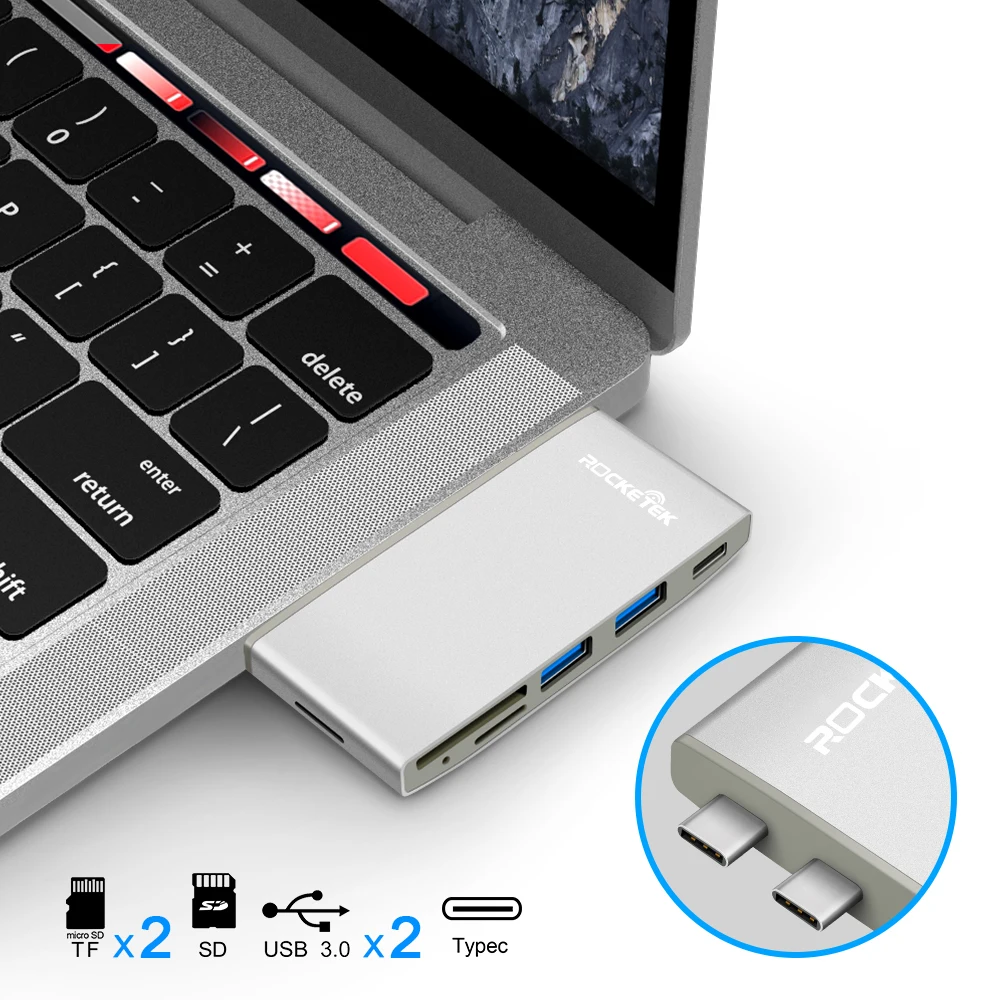 

Rocketek multi type c 3.0 USB hub port adapter Power Interface splitter SD TF Card Reader for MacBook pro pc laptop accessories