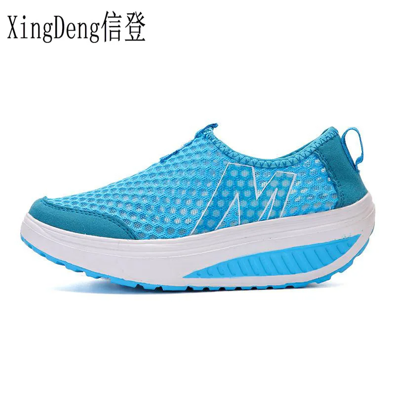 

XingDeng Lady Casual Height Increasing Loafers Air Mesh Shoes Women Spring Autumn Breathable Hollow Flat Swing Wedge Shoes
