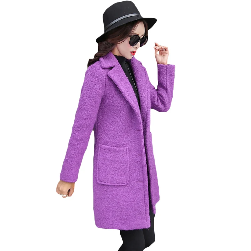 Femme Laine Hiver En Manteaux Mélangée Entaillé Chaud Manteau Revers Fermeture rose Gris Xh400 Femmes pourpre Tranchée Épaississent Longue Mince Bouton rouge Parka Automne wXSF8