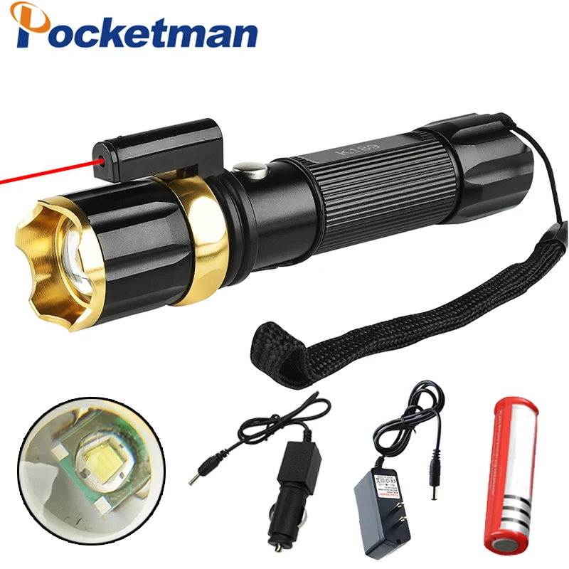 Buy T6 Tactical LED Flashlight 3800LM Red Laser
