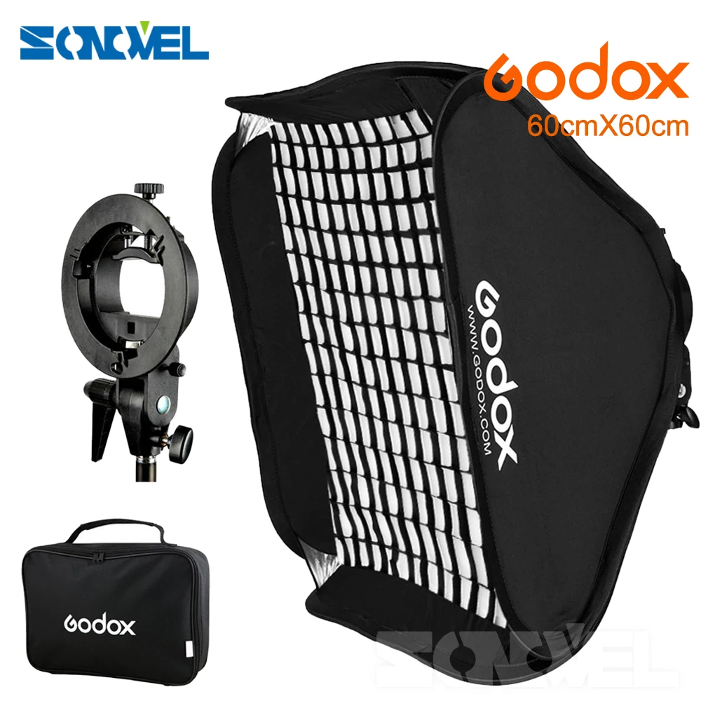 Godox Регулируемый софтбокс для вспышки 24*24 дюйма 60*60 см + кронштейн S типа комплект с