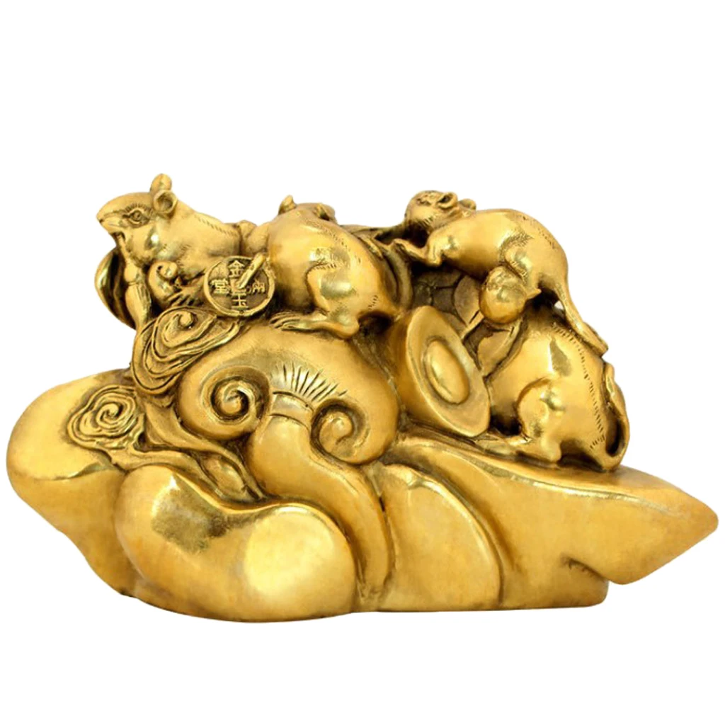 Chinese Traditional Fengshui Coins Money Attractor Decor Figurines Statue Figure Craft Golden Plated 3-7inch	