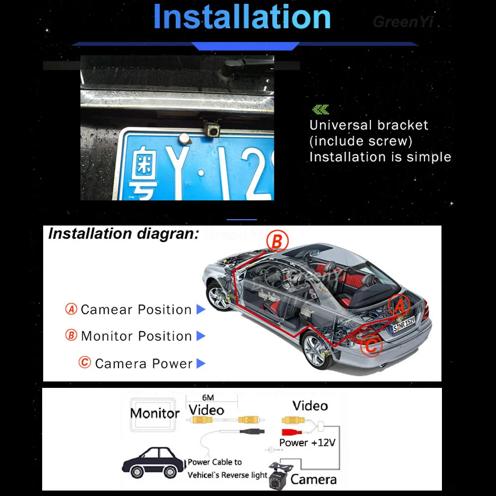 Новинка, динамическая траектория, универсальная, 12 огней, CCD HD, цветная, водонепроницаемая, Автомобильная камера заднего вида, резервная, ночное видение, парковочная камера