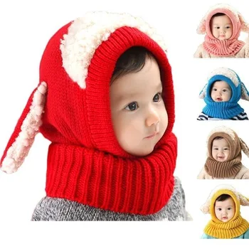 

Kawaii Children hats Winter Hat for boy girls Earflap Hood Scarf Children's hats warm Knitted dog Hat scarf set for boy girl
