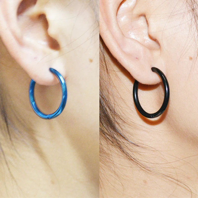 2pcs Stainless steel Hoop Earrings for men women Fashion jewelry nose lip rings ear Small Circle blue black Round Ladies Earings 3