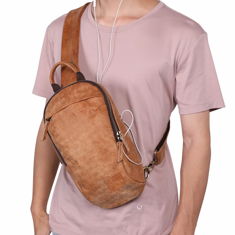 

USB Recharging Chest Bags Male Genuine Leather Crossbody Bags for Men Messenger Chest Bag Pack Single Travel Shoulder Pack