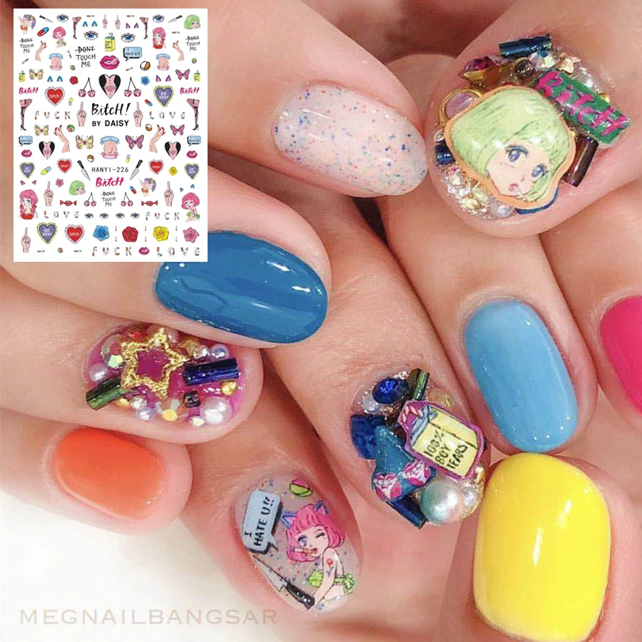 HANYI серия HANYI-226 панк Девушка Дизайн Прохладный стикеры 3D на ногти nail Art Наклейка шаблон diy Инструменты для ногтей украшения