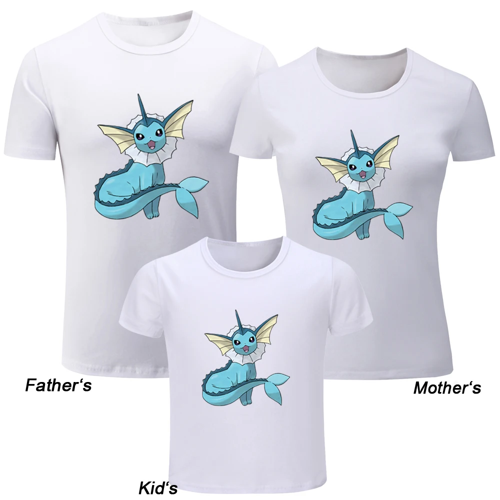 

Naughty Cute Cartoon Pokemon Vaporeon Design Family T-shirts Fathers Mothers Printing T Shirt Kids Childrens Graphic Tees Tops