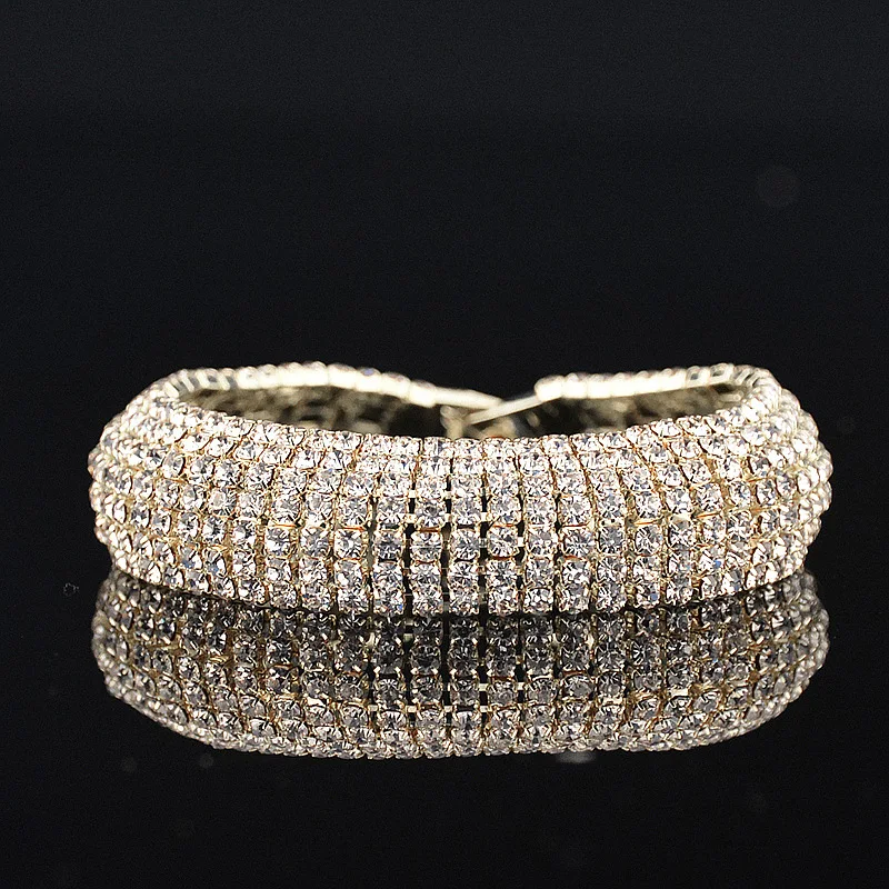 Luxury white/Gold Cuff Bracelets&ampBangles Top Brand CZ Full Crystal Rhinestone Buckle Love Charm Bracelet For Women Jewelry | Украшения и