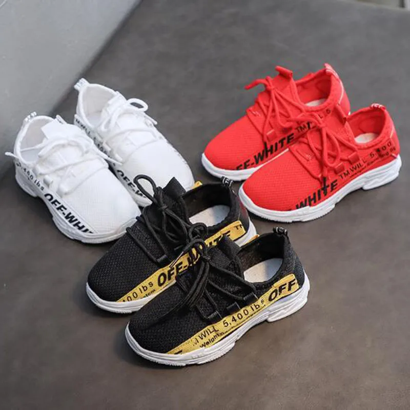 

Children Breathable Comfortable Shoes Lace-up Boys' Girls' Knit Air Mesh Patchwork Letter Printed Flats Shoes Sports Running