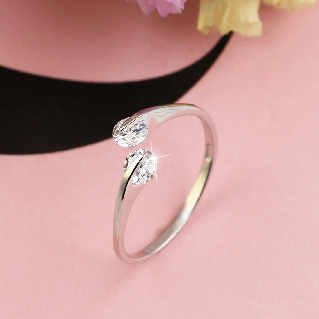 

New Sale Brand Double drilled open ring Crystal Ring Copper gold Color Rings for Women Openings ring wedding rings