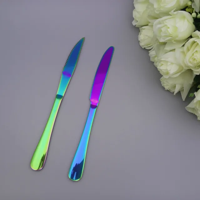 Rainbow Color Steak Knife Dinner Fork Fancy Suit Tableware Mirror Polished Stainless Steel Colorful Dinnerware Set 5pcs/Set