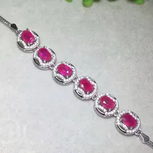 Браслет с натуральным красным Рубином из камня браслет из натурального драгоценного камня 925 стерлингового серебра модные элегантные круглые женские свадебные украшения