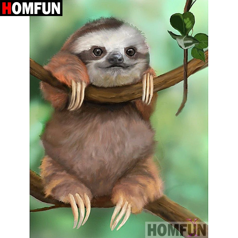 

HOMFUN Full Square/Round Drill 5D DIY Diamond Painting "Animal sloth" Embroidery Cross Stitch 5D Home Decor Gift A07564