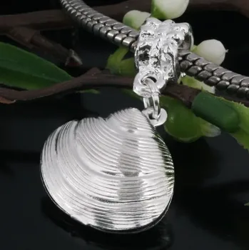 

Silver Plated Shell Pendant Big Hole European Charm Dangle Beads finding