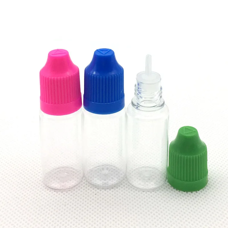 

100pcs empty bottle Clear 10ML Liquid Needle Bottles Plastic Bottles With Childproof Cap With Long Thin Tip dropper bottles