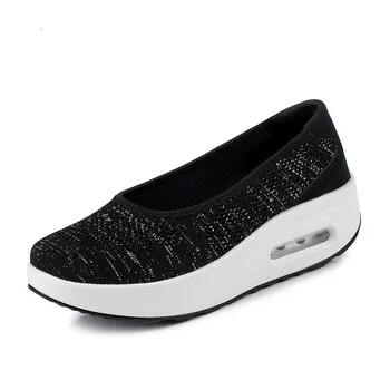 

SWYIVY Wedge Rocking Shoes Lose Weight Slimming Toning Sport Sneakers Platfor Black 2019 Autumn Shoes Slip On Sport Sneakers Red