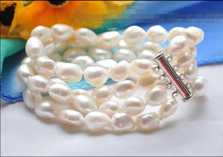 

z4868 NATURAL 4strands 13mm white baroque Fw cultured pearl bracelet 8inchNoble style Natural Fine jewe Fast (D) SHIPPING