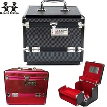 wenjie brother Professional Aluminium alloy Make up Box Makeup Case Beauty Case Cosmetic Bag Multi Tiers Lockable Jewelry Box