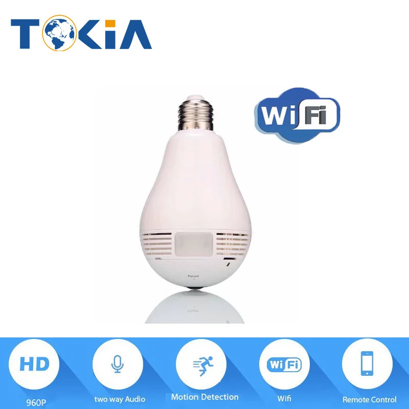 Лампы дизайн wi-fi камера 960 P 360 Градусов Рыбий Глаз Wifi IP Камера свет лампы камеры