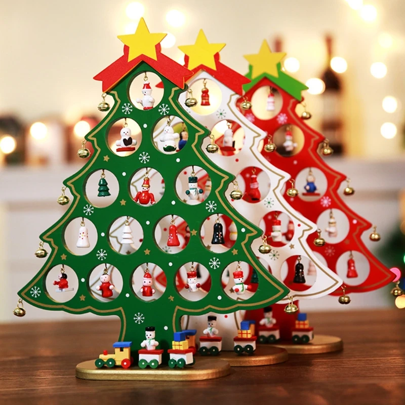 Small Wooden Christmas Tree Table Decorations Festival Desk Ornaments