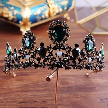 

Baroque Bronze Black Green Crystal Bridal Tiaras Crown Vintage Rhinestone Diadem for Brides Headband Wedding Hair Accessory HQ66