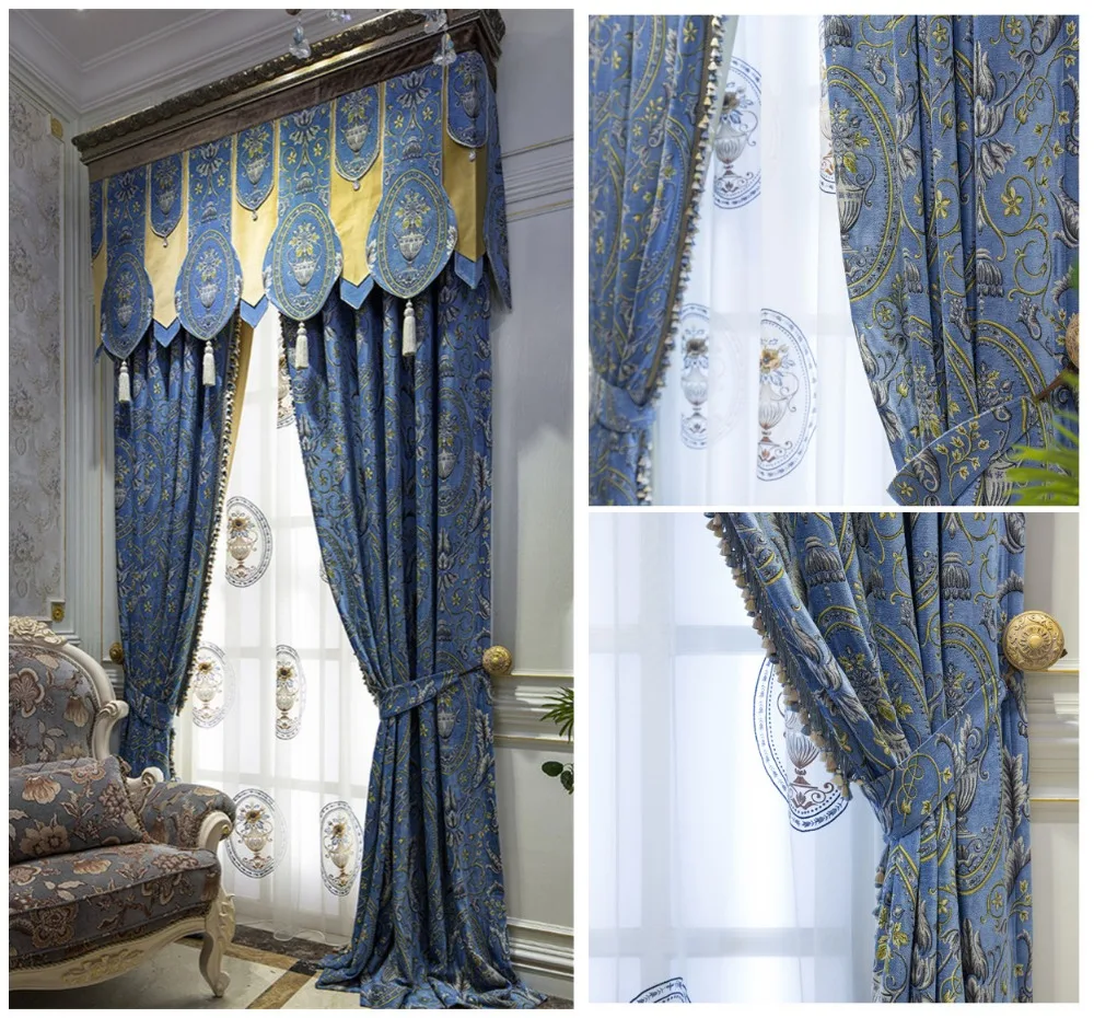 Роскошный светильник во французском стиле, синий традиционный дизайн, тяжелая мягкая шенильная ткань, обивочная ткань, ширина 280 см