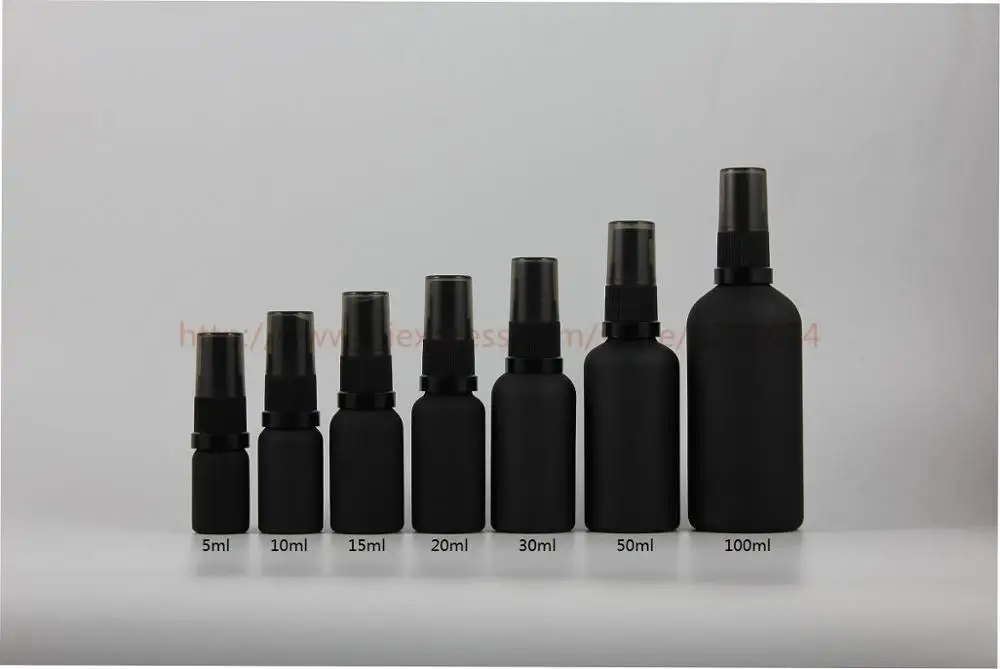 

5ml/10ml/15ml/20ml/30ml/50ml painted black frosted Glass bottle with shiny black black sprayer or pump,cosmetic container