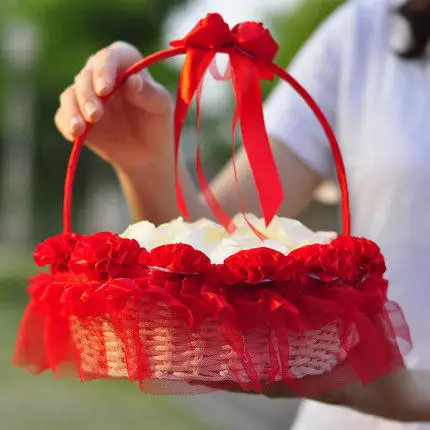 3d Red Flower Decoration Flower Girl Basket For Wedding Ceremony