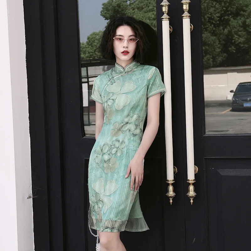 Высокое качество шелк современная мода девушки женщины Cheongsam qipao