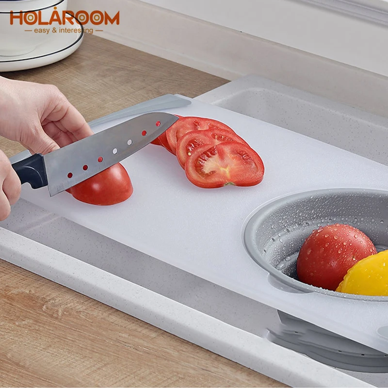 

Multifunctional Chopping Blocks Collapsible Sinks Drain Basket Practical 3 in 1 Kitchen Tool Fruit And Vegetable Storage Basket