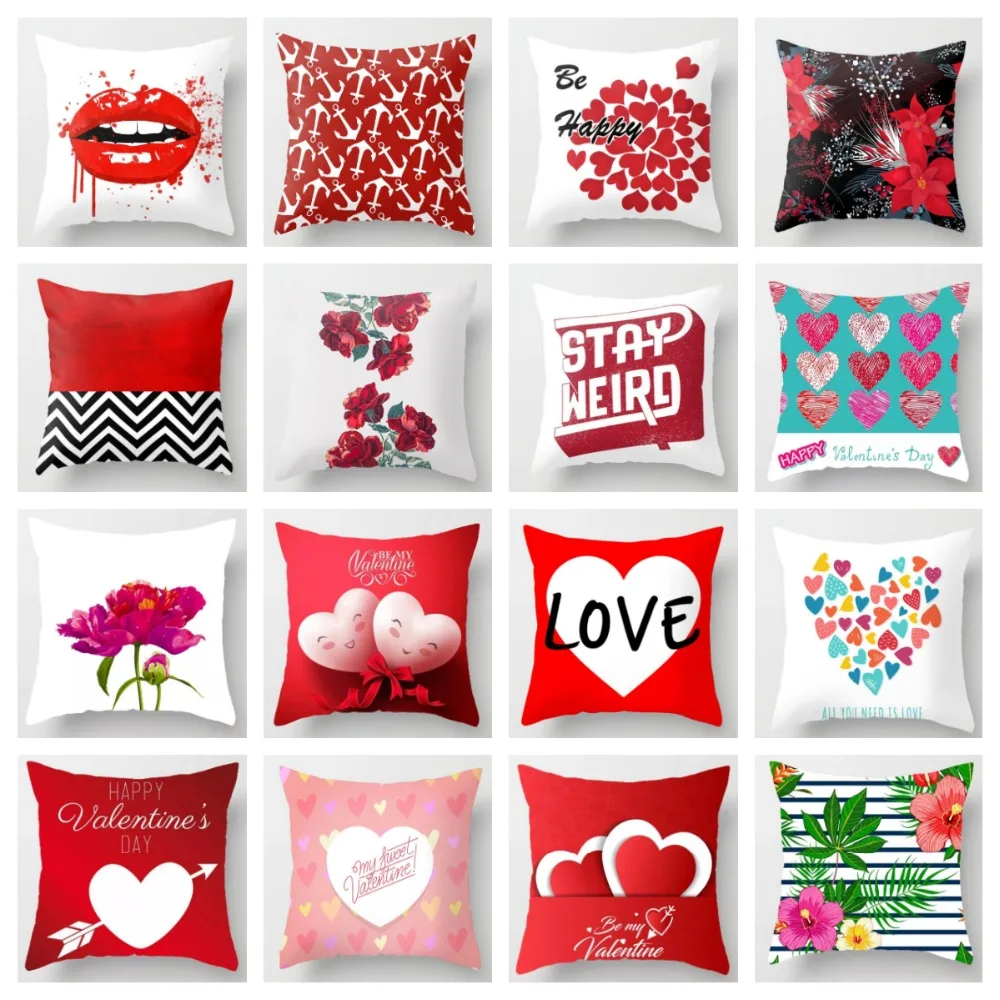 

ZENGIA Love Red Pillow Case Valentine's Day Present Cushion Cover Polyester Lips Print Home Decorative Pillow Cover Pillowcase