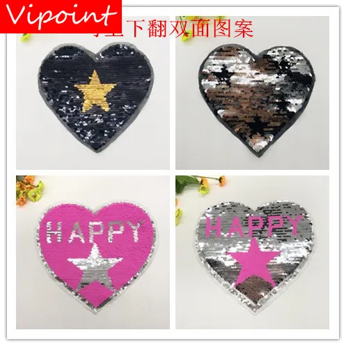 

VIPOINT embroidery Sequins big love heart patches happy star patches badges applique patches for clothing LS-74