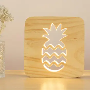 

Wooden LED Pineapple Night Light USB Powered Kids Bedroom Lamp Children Gift