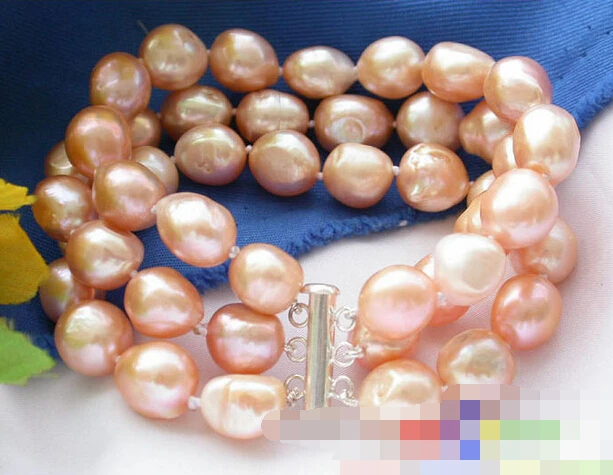 

free shipping 01191 3ROW PINK BAROQUE FRESHWATER PEARL BRACELET