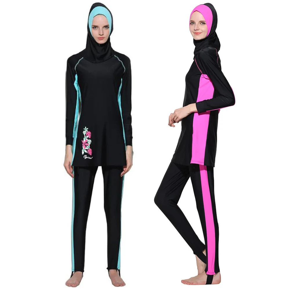 

New Muslim Swimsuit Sunscreen Islamic Ladies' Swimwear Modest Swimwear with Flower Printed Muslim Swimming Beach Clothes