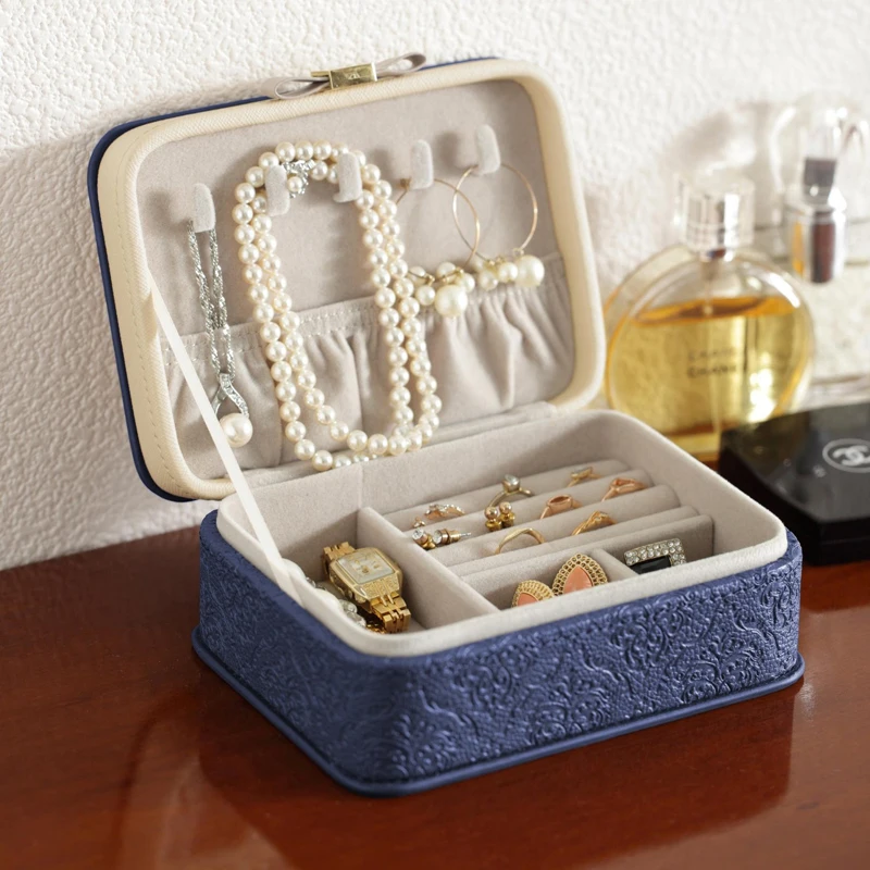 Fashion Korean Style Embossing Jewelry Storage Box PU Leather Portable